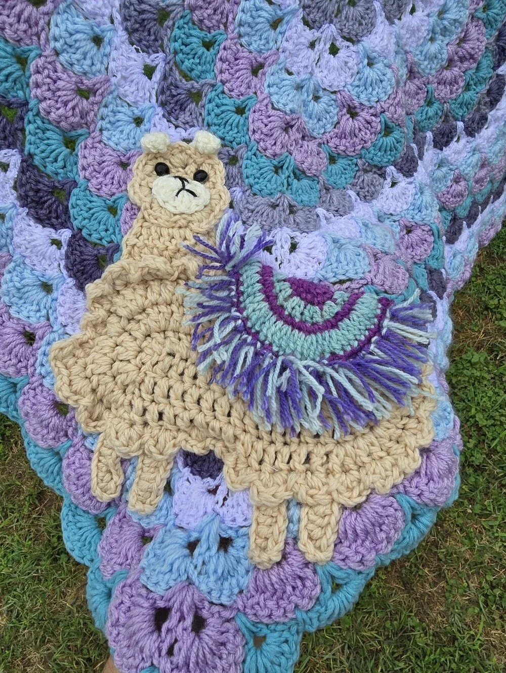 Handmade Crochet Llama Applique Baby Blanket Stroller Car Carrier Lap Afghan
